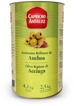 Capricho Andaluz - Aceitunas Manzanilla Rellenas de Anchoa Lata, 4,1 Kg