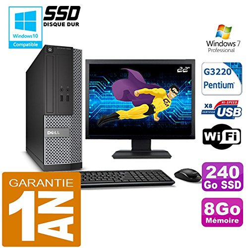 Dell PC 3020 SFF Intel G3220 Ram 8gb Disco 240 Go SSD Wifi W7 Schermo 22 (Ricondizionato Certificato)