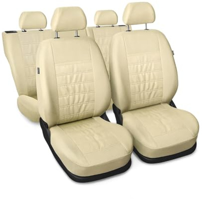 Saferide Autositzbezüge universal Auto Sitzbezüge kompatibel mit Volkswagen Passat Kunstleder und Polyester Autoschonbezüge Beige Sitzauflage Vorne und Hinten