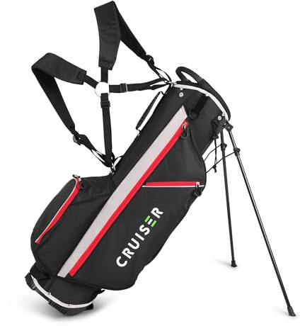 CRUISER GOLF SB2 Sac de golf avec support de golf – Sac de transport super léger – Seulement 1,8 kg – Double bandoulière rembourrée – Grandes poches pour accessoires – Séparateur spacieux à 4 voies