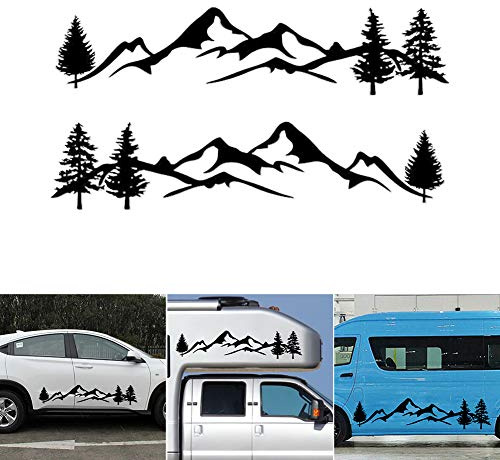 Semine 2 Stück Auto Aufkleber Berg Aufkleber Baum Wald Vinyl Grafik Aufkleber Kit für Car Camper RV Trailer