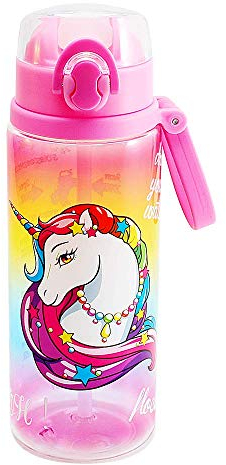 Home Tune Kids Water Drinking Bottle (680ml) - Tritan BPA Free, Wide Mouth, Auto Flip Cap, Secure Lock, Easy Open, Lightweight, Leak-Proof Time Marker Water Bottle For Girls & Boys - Unicorn