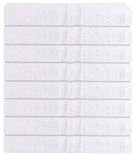 GREEN LIFESTYLE Luxury Bath Towel - White Large Bath Towels Pack for Spa, Gym, Bathroom, Hotel - 86% Cotton 14% Polyester -Super Soft, Thick and Absorbent 24 x 50 Bulk Bath Towel - (8-Pack)