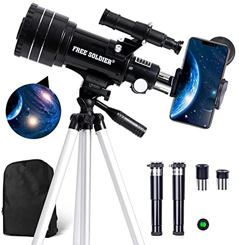 FREE SOLDIER Teleskop Astronomie für Kinder & Anfänger - 15X-150X Astronomisches Teleskop Profi für Erwachsene 70mm Fernrohr Teleskop mit Verstellbarem Stativ Smartphone Adapter und Mondfilter…