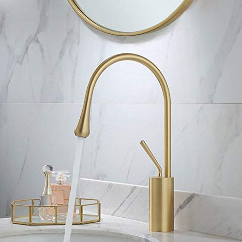 Badarmatur Waschtischarmaturen gebürstet Goldfarbe Badezimmer-Mischer-Hahn Messing Waschbecken Wasserhahn Einhand-einzelner Loch-Kran for Badezimmer-Brushed Gold 1 Badarmatur Wasserhahn Badarmatur