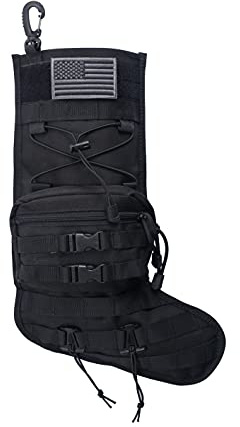 Speed Track Tactical Christmas Stocking, with Flag Patch MOLLE Webbing, Zip Pocket, MOLLE Clips, Gift for Veterans Military Patriotic and Outdoorsy People, Urban Black