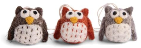 Én Gry & Sif Kleine Eulen - handgefilzt - Anhänger aus Filz, Weihnachts-Deko - 3 Stück (braun)