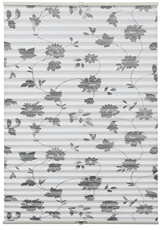 GARDINIA Concept Pleated Blind for Clamping or Gluing, Opaque Folding Roller Blind, Translucent, All Mounting Parts Included, Height Adjustable, Flower Pattern, White, 60 x 130 cm (W x H)
