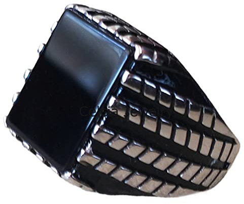 Echter schwarzer Onyx, rechteckig, flacher, Herren-Siegelring, Aussage, Versprechen, Vorschlagsring, bestes Hochzeitsgeschenk, Ring für Mann, Verlobungsgeschenk, Ring für ihn (schwarzer Onyx)