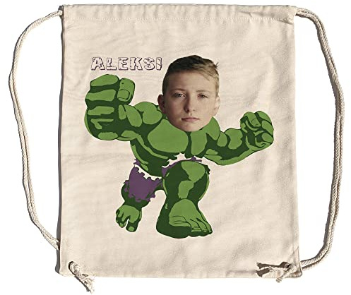 LolaPix Mochila personalizada. Mochila cuerdas Infantil. Mochila saco kids. 37x44 cm. Bolsa Cuerdas. Regalos personalizados. Superhéroes y princesas. HULK