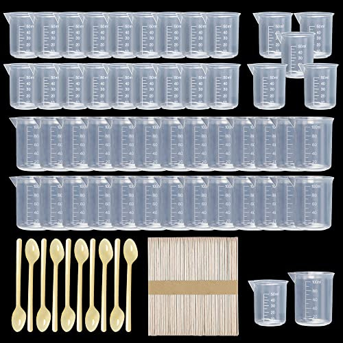 Woohome 50 Stück Messbecher Set, 50 ml 100 ml Kunststoff Mischbecher Transparente Kunststoff Labor Messbecher für Mischen von Harz, Stain, Epoxy und Farbe
