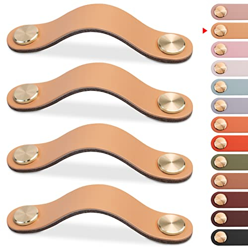 LEREATI 4 Pezzi Maniglie per Mobili in Pelle, 128mm Maniglie Armadio, Pomelli per Mobili Vintage, Pomello Porta per Cassetti, Armadio Cameretta, Cucina, Borsa Decorazione (Beige)