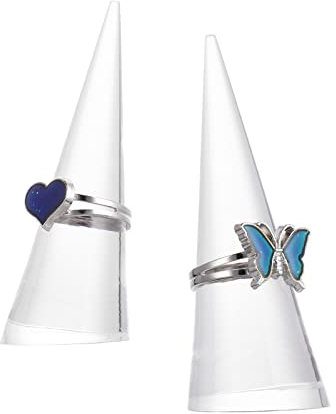 Ouligay 2pcs Clear Acrylic Crystal Ring Holder Jewelry Ring Display Holder Cone Ring Holder Single Finger Rings Showcase Stand For Jewelry Wedding Ring