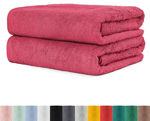 BaSaTex Saunatuch Set XXL, 2er Pack, 80x200 cm, Rubin | 100% Baumwolle, Made in Green, Aufhängeschlaufe, Saugstark und Weich