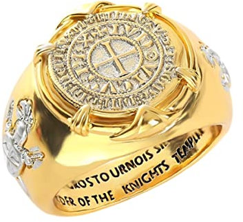MayiaHey Tempelritter Ring für Männer - Mittelalterliches Ritter-Schwert-Schild-Kreuz Schmuck