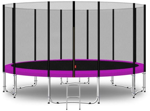 Baunsal® Trampolin Outdoor Ø 487 cm (EXD) pink als Komplettset mit Federabdeckung, Sprungmatte, Netz und Leiter - Gartentrampolin Spielzeug für Kinder