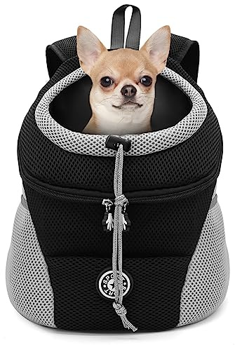Mochila para perros y gatos, mochila portátil para mascotas, bolsa de transporte para perros pequeños, medianos y gatos, transpirable, manos libres, para senderismo, ciclismo al aire libre (negro, L)