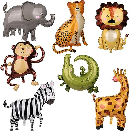 7 Stück Dschungelsafari Tierballons, Verschiedene Partyballons mit Tiermotiven Luftballons mit Tiermotiv Safari Tier Ballon für Partydekorationszubehör