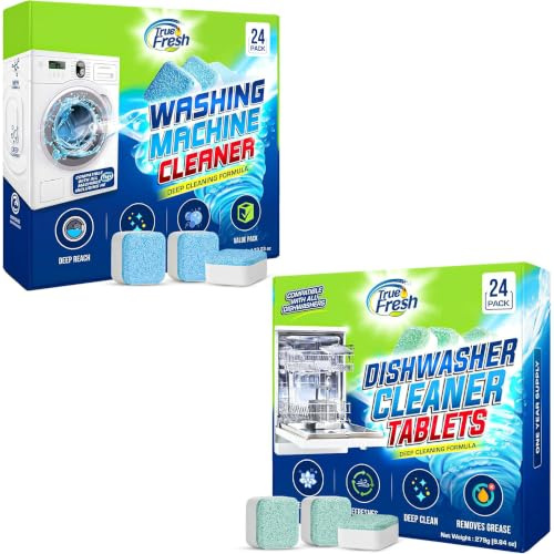 True Fresh Lot de 48 tablettes de nettoyage pour machine à laver, compatibles avec le chargeur frontal, charge supérieure, HE, nettoyant et désodorisant pour lave-vaisselle