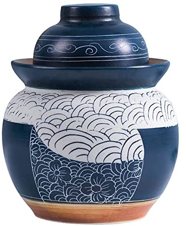 OUSIKA Traditional Fermentation Jar, Ceramic Kimchi Jars with Water Seal Airlock Lid, Traditional Pickle Pot for Storage and Fermenting Sauerkraut Pickles,1.5L Jars (Size : 5L)