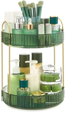 SONGMICS Makeup Organizer Roterande Kosmetisk Organizer Rund 2 Nivåer Kosmetisk förvaring Justerbart Sminkbord Presentidé Ljusgrön JKA012C01