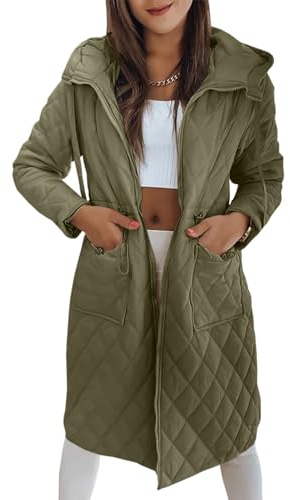 Imily Bela Womens Long Quilted Puffer Jacket Lightweight Zip Up Hooded Drawstring Winter Coats Outerwear with Pockets