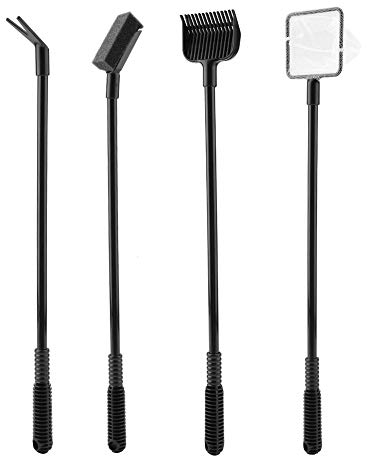 Cocoarm Aquarium-Reinigungswerkzeuge, 4-in-1 Aquarium-Reinigungsset, Aquarium-Algenschaber, Reinigungsbürste, Fischnetz, Kies, Rechen, Algenschaber, Gabel