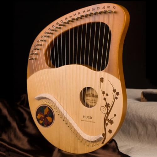 Arpa de lira, 21 cuerdas de metal, arpa de lira, regalos para amantes de la música, principiantes, amigos con llave de afinación, juego de cuerdas de repuesto (21 cuerdas, madera natural)