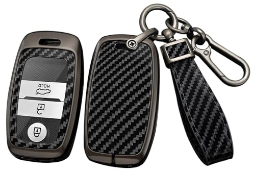 ontto Schlüsselhülle Autoschlüssel Hülle Passt für Kia Rio Sorento Sonet K5 Cerato Forte Picanto Stonic Niro Picanto Sportage 3/4 Tasten PVC Metall Schutzhülle Schlüsselanhänger Auto Zubehör-B Schwarz