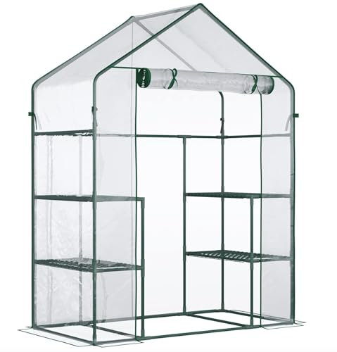 Serre per Orto, Giardino o Terrazzo - Varie Misure - Telo Trasparente in PVC e Struttura in Metallo Verniciato (143X73X195 CM CON RIPIANI)