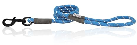 HugglePets Reflective Rope Dog Lead - Blue (107cm x 1cm) High Visibility Weatherproof Lead for Dogs with Reflective Stitching & Easy-to-Attach Metal Swivel Trigger.