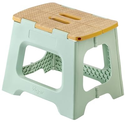Vigar Taburete Plegable Portatil Compacto para Adultos, 27 cm Antideslizante, Silla Banco Banqueta Asiento para Casa, Cocina, Baño, Dormitorio, Oficina, Salón, hasta 150 kg, Verde Bamboo Print