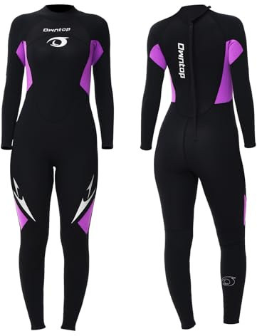Owntop Kvinnors Helfigur 3/2mm Dräkt, Ultra-Stretch Långärmad Vinterdräkt, Bakre Zip Vuxen Neopren Surfning Dykning Våt Dräkt, Kvinnor Lila XL