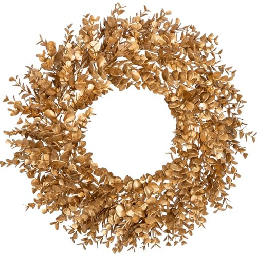 Arborus Weihnachtskranz Künstlicher Eukalyptus Kranz Gold 51 cm Weihnachtsgirlande Türkranz Weihnachten Deko Kranz künstliche kränze für Weihnachtsdeko Adventsdeko Tür Deko Fenster Deko Wand Deko