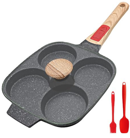 RANX INGST Egg Pan with Detachable Handle, Non Stick 4 Cup Pancake Pan with Lid Induction Egg Cooker for Breakfast - Black