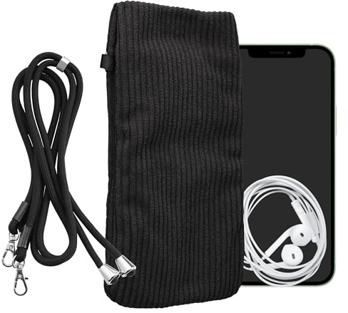 kwmobile Handytasche für Smartphones XXL - 7 Handy Tasche - Cord Handy Hülle Dunkelgrau mit Kordel - Tasche mit Handykette 17,7 x 9 cm Innenmaße