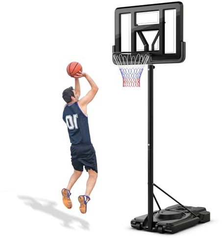 GYMAX Höhenverstellbar Basketballständer 170-305cm, tragbarer Basketballkorb Outdoor, Basketballkorb System mit PET-Rückwand & 2 Rädern, Basketballanlage für Kinder, Jugendliche & Erwachsene