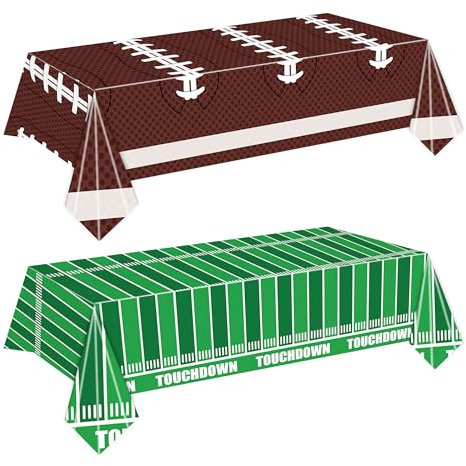 Football Party Plate Decorations Disposable Tablecloth Plastic Touchdown Table Cover Perfect for Super Bowl Football Birthday Party Decorations and Gameday Tailgate Decorations 54 X 108Inch, 2 Pack