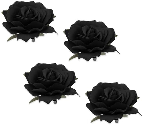 Qianyu 4 st svart ros blomma halloween hårklämmor ros brosch blommig hårnål brud klo klämma blomma huvudbonad hårspänne tillbehör för kvinnor flickor fest bröllop huvudbonader (svart)