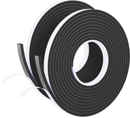 Weather Stripping Door Seal Black,Self Adhesive Foam Tape,Window Insulation Weatherproof Gasket Tape for Doors and Windows,1/2 Inch Wide X 1/4 Inch Thick,2 Rolls Total 32.8Ft