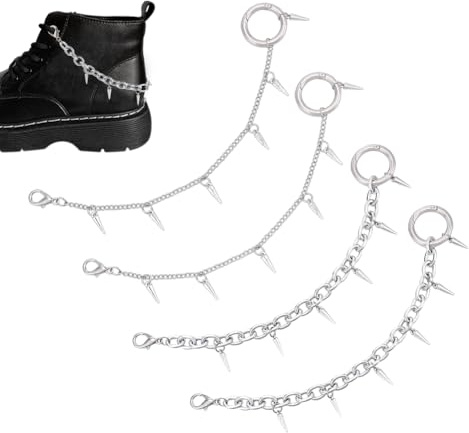 UNICRAFTALE 4Pcs 2 Styles 24.5cm Shoe Charms Chain Punk Boots Chain Rivet Cone Spike Charms Chain Removable Rivets Shoe Decorations Detachable Shoe Accessories for Biker Punk Booties Sandals Slippers