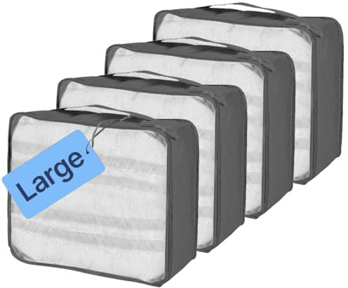 QiYiCAT Große Koffer Organizer Set 4-teilig, Packwürfel, Travel Organizer zum Gepäckpacken, Familienreisen, Aufbewahrung zu Hause, Grau