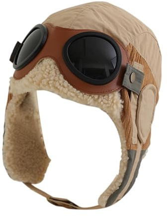 Sombrero de piloto con orejeras, gorro de invierno para niños con gafas, sombrero de cazador para niños, sombrero de esquí para niño, sombrero de ciclismo para niño, sombrero de piloto, verde caqui