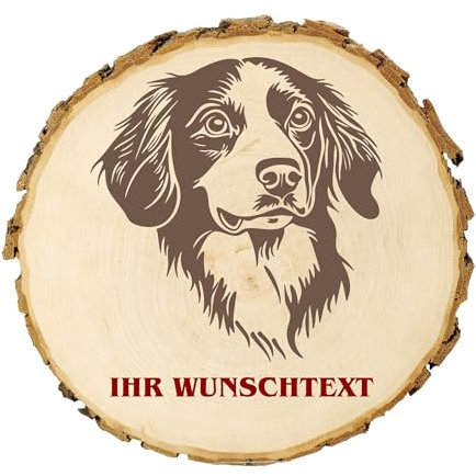KIWISTAR UG - 21-24 cm Baumscheibe - Kooikerhondje - Hund - personalisiertes Geschenk individuell selbst gestalten - Name - Holzscheibe mit Wunschtext - Naturholz - Geschenk - Türschild