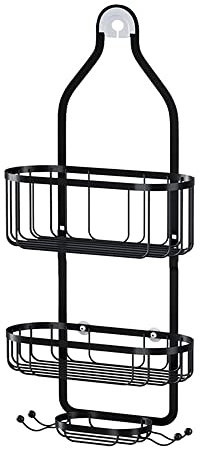 Mensole da bagno ad angolo per doccia, scaffale da appendere con ganci, portasapone, montaggio a parete, antiruggine, colore: nero