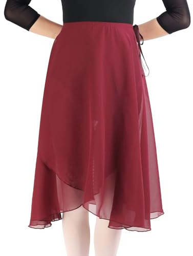 Bezioner Long Ballet Skirt Women Sheer Dance Wrap Skirt Dancewear Adult Red