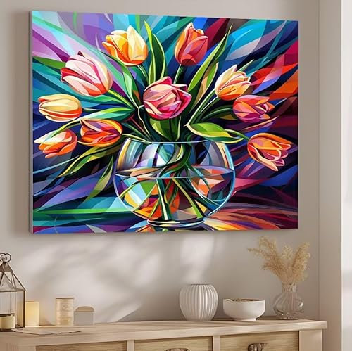 Malen nach Zahlen Erwachsene Vase, Malen nach Zahlen Farbe DIY Handgemalt Ölgemälde Kit Hobby Erwachsene Kreativ Mit Pinseln und Acrylfarbe Knitterfreie Leinwand Kit, Home Wand Deko 50x70cm J-374