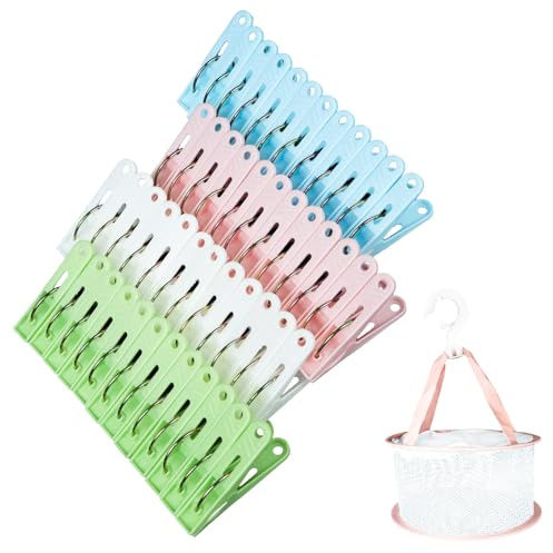 48PCS Clothes Pegs For Washing Line, Plastic Laundry Pegs Strong Grip Washing Line Pegs Non-Slip Washing Pegs with a Washing Basket for Home and Garden
