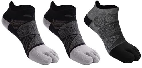 Azarxis Calzini 5 Dita Antiscivolo Running e Palestra 3 Coppie Calze Sportive con Dita Separate Uomo Donna per Corsa Trail Fitness Yoga (IT, Testo, M, Regular, Regular, Grigio x 2 + Nero x 1)