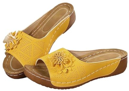 Generisch Eleganti scarpe piatte da donna, sandali estivi da donna, facili da indossare, lavabili, sandali ortopedici, con fiori, tinta unita, estivi, ciabatte da bagno
